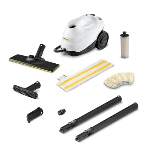 Kärcher Dampfreiniger SC 3 EasyFix, Dampfdruck: max. 3,5 bar, Aufheizzeit: 30 s, Leistung: 1.900 W, Flächenleistung: 75 m², Tank: 1 l, mit Entkalkungskartusche, Bodenreinigungsset und Düsen, Weiss